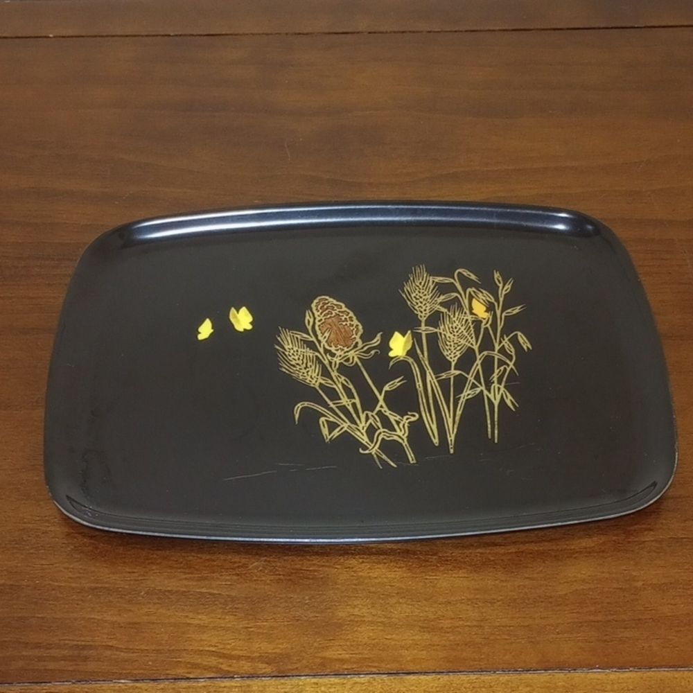 Couroc Tray With Wheat And Butterflies - Vintage!